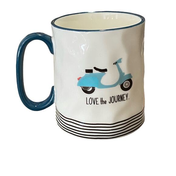 Love The Journey Coffee Mug 12oz Teal Italian Scooter Moped Signed On Bottom - Picture 1 of 4